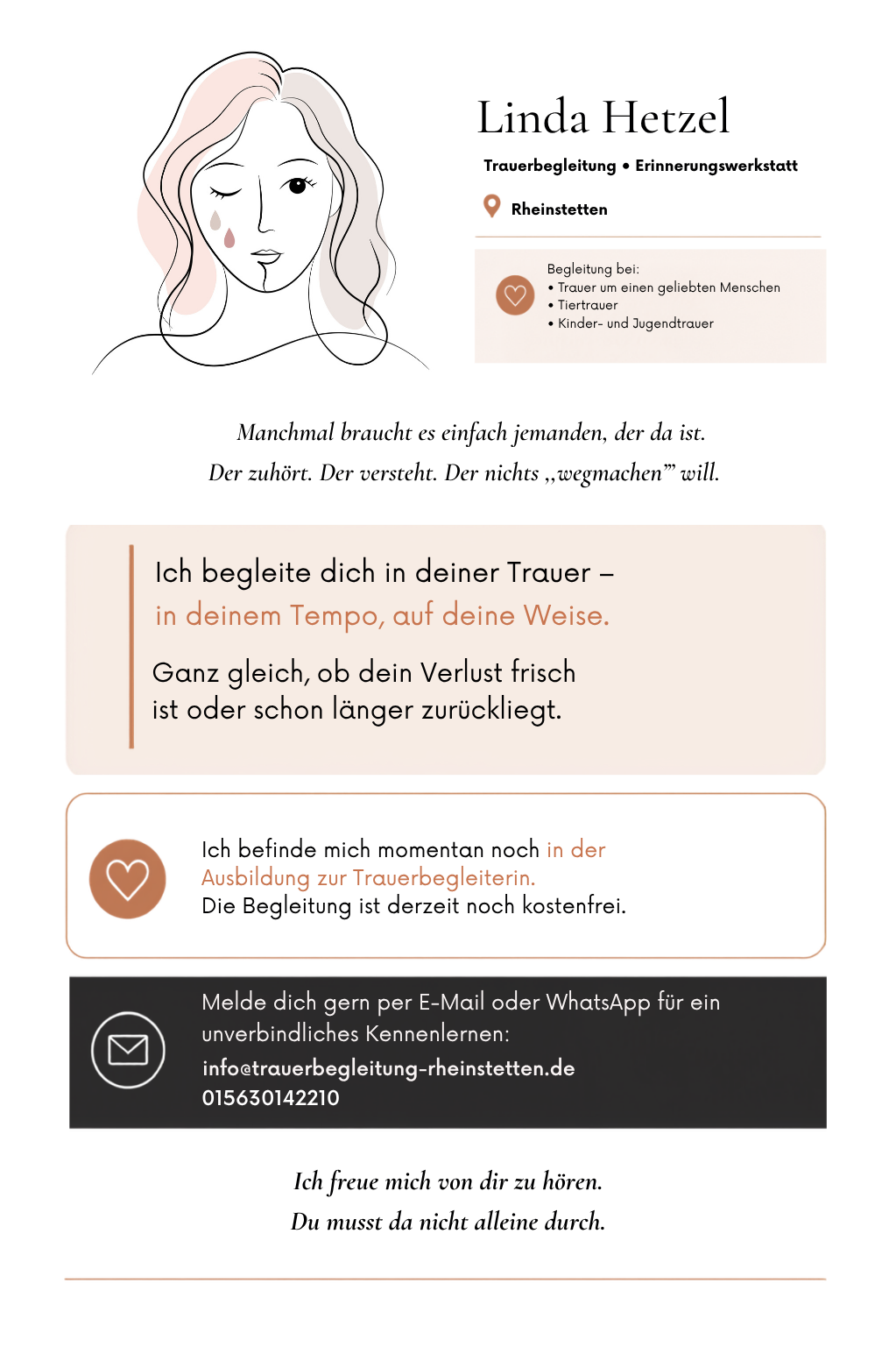 Lindas ursprünglicher mit KI gestalteter Entwurf für ihre Trauerbegleitung und Erinnerungswerkstatt